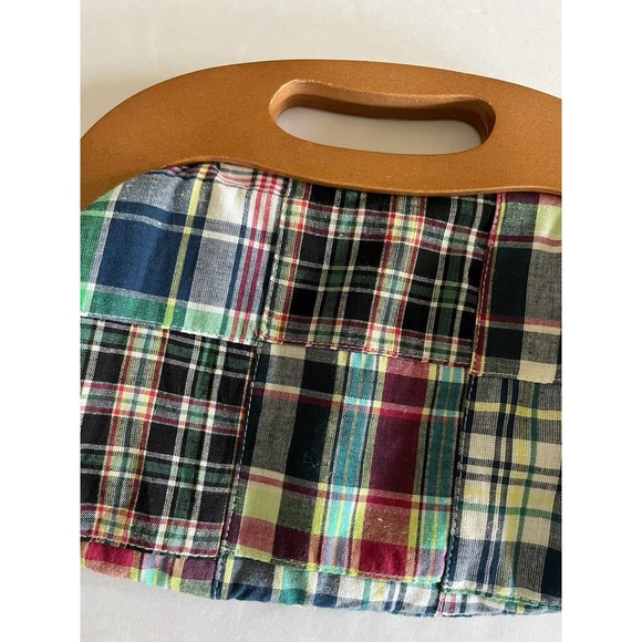 EXPRESSIONS NYC Small Madras Handbag Plaid Wood Handle Magnetic in EUC - Picture 4 of 8